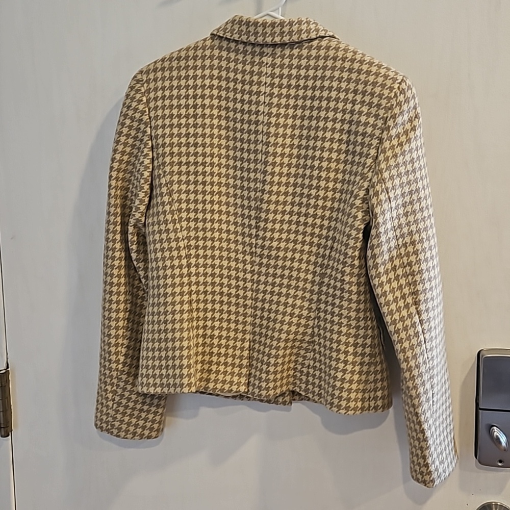 Noviello Bloom Vintage Academia Beige Tan Floral Houndstooth Wool Blazer 8 - Picture 3 of 8
